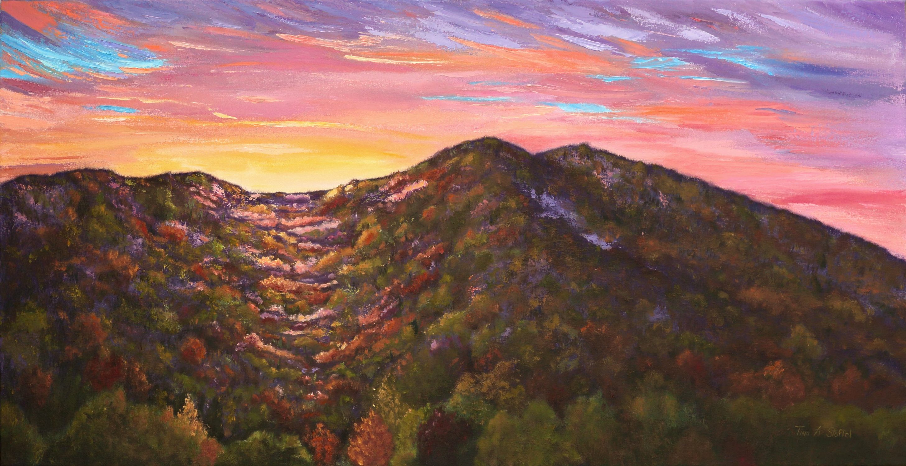Original Kennesaw Mountain Sunset Painting by Tina A Stoffel