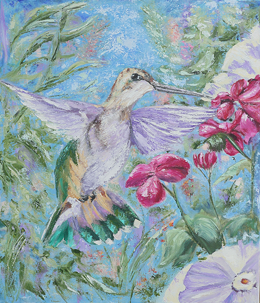 Harmony Hummingbird Painting Original Oil on Canvas